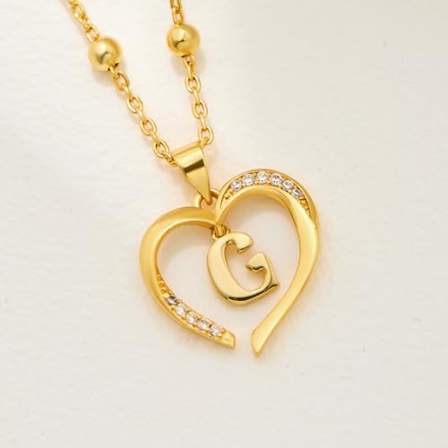 Cicy Bell Womens Heart Initial Necklace 18k Gold Plated | Personalized Letter Pendant, 17.7'' with 2'' Extender - color: Style 2-G-Gold
