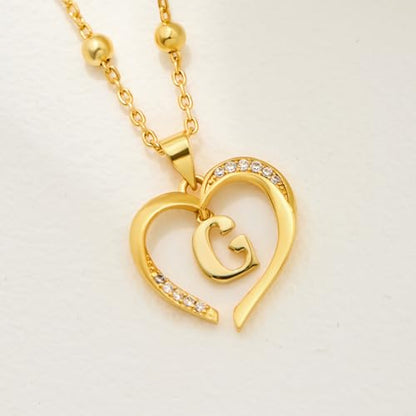 Cicy Bell Womens Heart Initial Necklace 18k Gold Plated | Personalized Letter Pendant, 17.7'' with 2'' Extender - color: Style 2-G-Gold