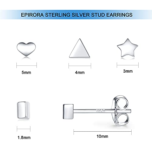 EPIRORA Sterling Silver Stud Earrings for Women Men- 4 Pairs of Hypoallergenic Simple Geometric Small Stud Earring Set Tiny Circle Triangle Square Bar Stud Earrings Mini Cartilage Tragus Earrings - style: Style 3- Silver