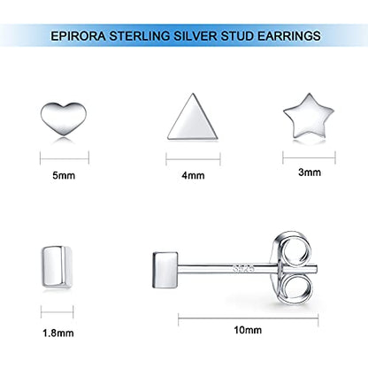 EPIRORA Sterling Silver Stud Earrings for Women Men- 4 Pairs of Hypoallergenic Simple Geometric Small Stud Earring Set Tiny Circle Triangle Square Bar Stud Earrings Mini Cartilage Tragus Earrings - style: Style 3- Silver