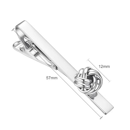 Pearl Rose Tie Clip Cufflinks Set for Men Gold Silver Gun-black Cufflinks and Tie Clip Groom Wedding Business Jewelry - style: Knot-Silver