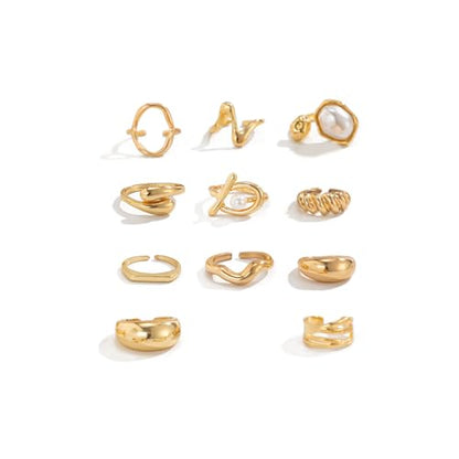 Airvess Gold Knuckle Rings for Women Trendy, Vintage Stackable Rings 14k Gold Plated Rings Sets Dainty Joint Finger Midi Ring Cute Rings Pack Festival Jewelry Gift - style: Chunky - 10Pcs
