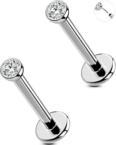 2Pcs Silver 20G/18G/16G Threadless Nose Stud Flat Back Earrings 316L Surgical Steel CZ Daity Nose Helix Cartilage Tragus Conch Labret Medusa Monroe Piercing Jewelry-Multiple Sizes & Gauges - size: 2PCS, 16g 8mm, 2.5mm CZ