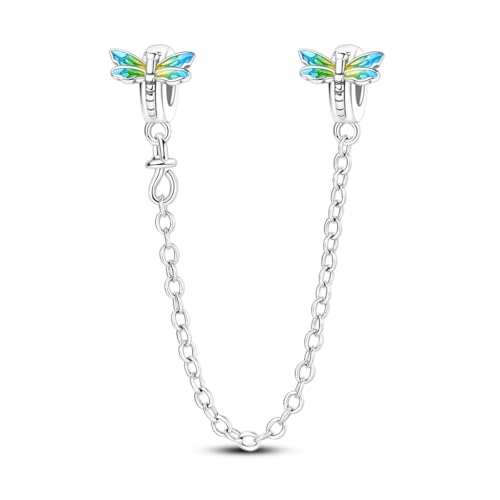 LNQOBU 925 Sterling silver Safety Chain for Bracelet,Family Forever Safety Chain Charm for Bracelet Stopper Spacer Charm Clip Charms Dangle Pendants Beads Jewelry Gift for Women - color: Blue dragonfly