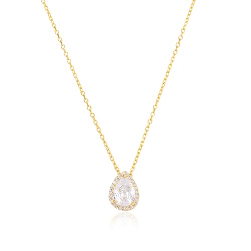 S925 Sterling Silver 14K Gold Necklace for Women Teardrop Cubic Zirconia Dainty Necklace Imitation Diamond Pear Cut CZ Pendant Necklaces for Women 18+2 Inch Jewelry Gift for Her - color: Gold
