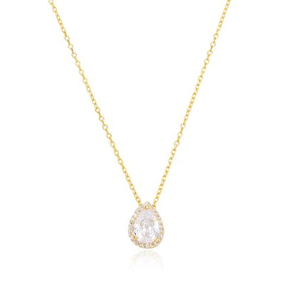 S925 Sterling Silver 14K Gold Necklace for Women Teardrop Cubic Zirconia Dainty Necklace Imitation Diamond Pear Cut CZ Pendant Necklaces for Women 18+2 Inch Jewelry Gift for Her - color: Gold