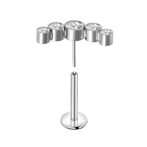 Lantine Threadless Flat Back Stud Earrings Implant Grade F136 titanium Climber Cartilage Earring Lip Labret Medusa Tragus Inner Conch Helix Piercing Jewelry - color: Clear Cz, size: 16g 6mm