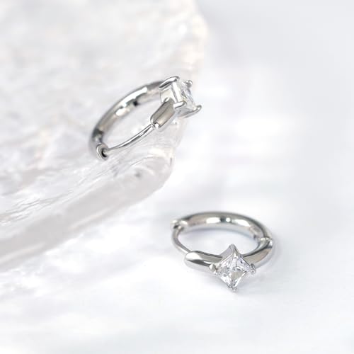 316L Surgical Steel Birthstone Hoop Earrings for Women | Lightweight, 5A Cubic Zirconia, Hypoallergenic, Lead & Nickel Free, 8mm Huggie Hoops - color: Silver: 04. April (Diamond)