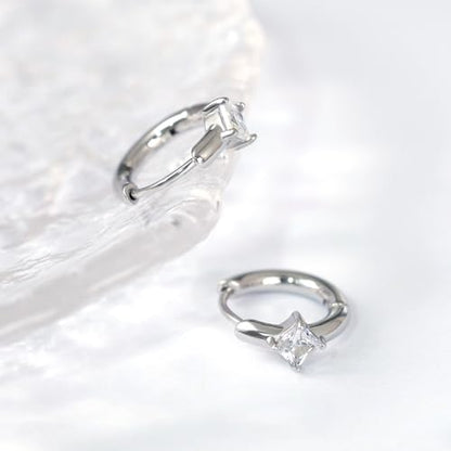316L Surgical Steel Birthstone Hoop Earrings for Women | Lightweight, 5A Cubic Zirconia, Hypoallergenic, Lead & Nickel Free, 8mm Huggie Hoops - color: Silver: 04. April (Diamond)