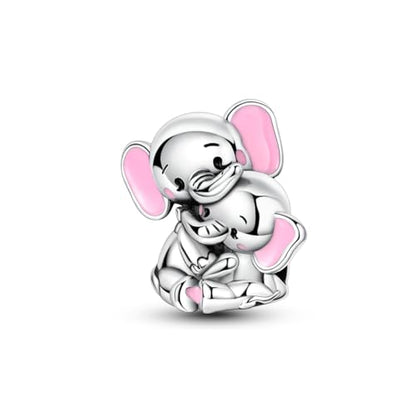 Hapour 925 Sterling Silver Charms for Bracelet Necklace Dangle Pendant Bead | Bear Charm, Elephant Zebra Cat Dream catcher Family Birthday European Jewelry Charm, For Women Mom - color: Elephant and Baby Elephant