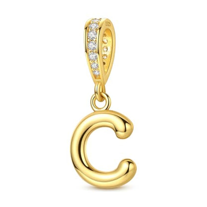Hapour Gold Initial Letter Charms 925 Sterling Silver Alphabet Beads | 14K Gold Plated, A-Z Letter Charms, For Bracelets Necklace, Cubic Zirconia, DIY Dangle Pendant Beads, For Women Mom - color: Golden initial letter C