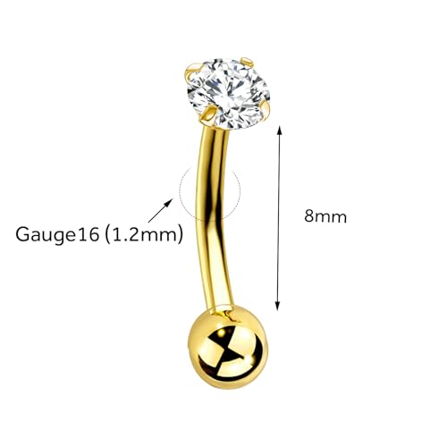 G23 Titanium Curved Barbell Ring 16G, Eyebrow Rings, Rook Cartilage Earring Piercing Jewelry, 8mm Vertical Labret, Eyebrow, Daith, Helix Piercings Body Jewelry… - style: Fashion
