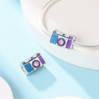 HONGRUI 925 Sterling Silver Charm for Bracelets Fashion Women Jewelry Gift - color: Blue camera