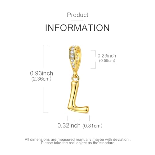 Hapour Gold Initial Letter Charms 925 Sterling Silver Alphabet Beads | 14K Gold Plated, A-Z Letter Charms, For Bracelets Necklace, Cubic Zirconia, DIY Dangle Pendant Beads, For Women Mom - color: Golden initial letter L