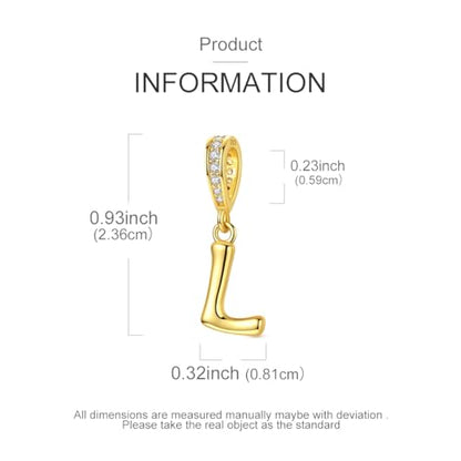 Hapour Gold Initial Letter Charms 925 Sterling Silver Alphabet Beads | 14K Gold Plated, A-Z Letter Charms, For Bracelets Necklace, Cubic Zirconia, DIY Dangle Pendant Beads, For Women Mom - color: Golden initial letter L
