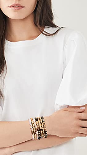 Summer Surfer Heishi Bracelet Set for Women Stackable Gold Plated Clay Ploymer Bead Stretch Pink Beach Layering Bracelets Jewelry - color: A-black&white 7pcs