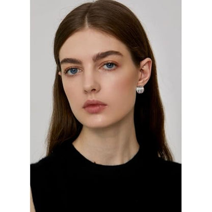 Statement Chunky Gold Earrings for Women Unique Square Stainless Steel Heaven Mayhem Button Stud Earrings Trendy Jewelry - style: Silver Striped