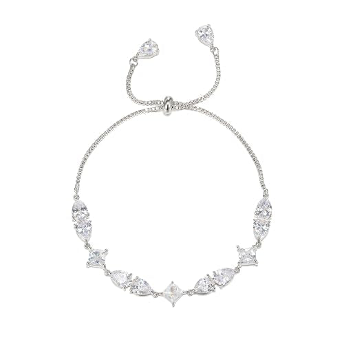 FANZE Gold Plated Cubic Zirconia Tennis Bracelets for Women Dainty Trendy Adjustable Bracelet Jewelry Gift for Ladies Wedding Mother Birthday Anniversary - style: Irrrigular silver bracelet
