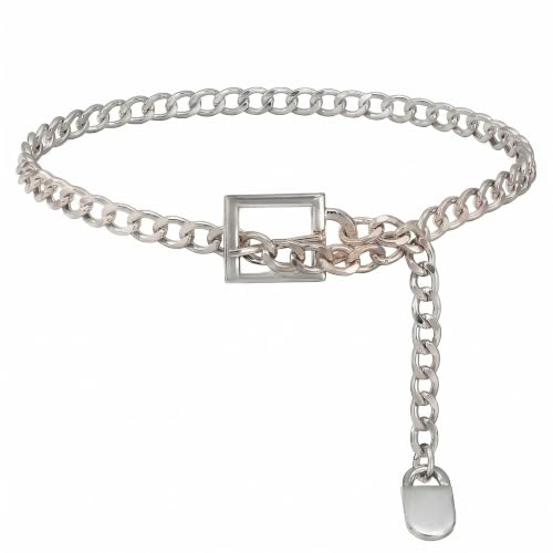 Metal Concho Chain Belt for Women Western Cowgirl | Adjustable western chain belt for women.Durable metal,resists fade.Fits waists 36".Great for daily or special events. - color: Silver-01
