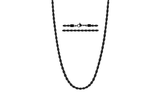 Rope Chain Necklace for Men Women, 316L Stainless Steel Twist Link Chain for Men, Gold Silver Black Tone, Hypoallergenic Waterproof Jewelry Gift for Him Her 3mm 4mm 5mm, 16/18/20/22/24/26 Inch - color: Black-4mm, size: 16