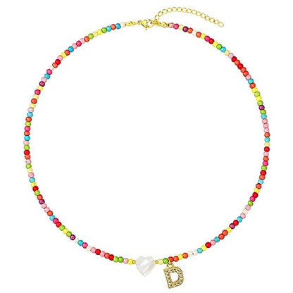MJartoria Initial Necklaces for Women, Colorful Beaded Necklace, Shell Beach Necklace Letter Choker Handmade Jewelry Gifts - style: D