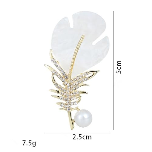 Rhinestone Feather Leaf Brooch Pin for Men Women Gold Silver Plated Elegant Delicate Leaves Hat Bag Suit Tie Crystal Pearl Lapel Brooches for Mother's Day Birthday Wedding Fashion Jewelry Gifts - color: Gold