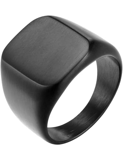 Stainless Steel Signet Ring - 316L Mens Finger Ring for Men Women - Rhodium Plated Cool Band Ring Jewelry for Father Husband Son Friend - color: Square-Black Rhodium Plated, size: 9