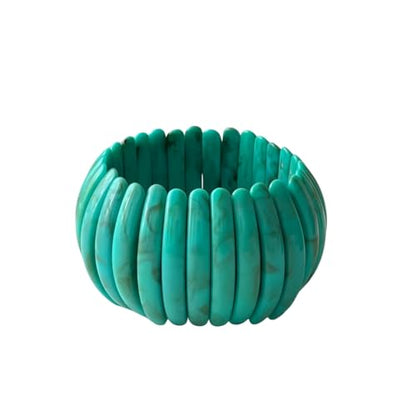 Boho Retro Acrylic Resin Stretch Bangle Bracelets Colorful Wide Chunky Irregular Geometric Tube Bead Wristband Statement Bracelet for Women Fashion Party Wedding Jewelry Gifts - color: Turquoise green