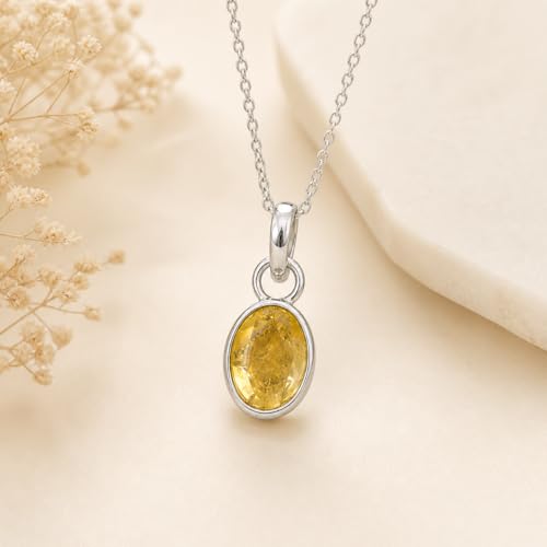 925 Sterling Silver Natural Turquoise Gemstone Pendant Necklace for Women Boho Necklace For Her - color: Citrine, style: Oval