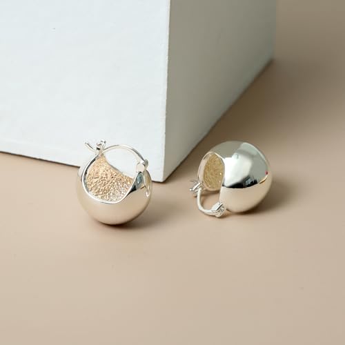 Small Chunky Gold Hoop Earrings For Women, 14k Gold Thick statement huggie hoop earrings Trendy Hoop Earrings Set Hypoallergenic Fashion Earrings - color: Ball-Silver 1