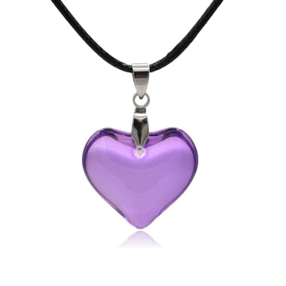 Large Red Semi-Transparent Solid Glass Heart Pendant Necklace - style: Small Purple