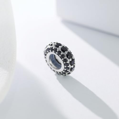 KEQ 925 Silver Spacer Stopper Bead Charms Clearance for Pandora Bracelets Birthstone CZ Always Stopper Birthday Gifts for Mom Grandmom Granddaughter Wife Sisters Friends - color: Black(2 Pcs)