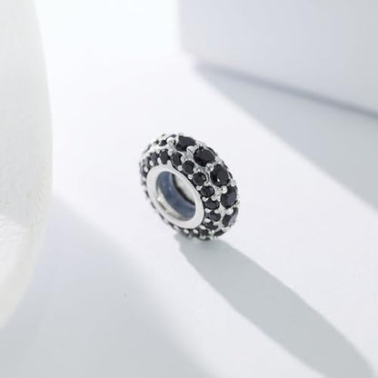 KEQ 925 Silver Spacer Stopper Bead Charms Clearance for Pandora Bracelets Birthstone CZ Always Stopper Birthday Gifts for Mom Grandmom Granddaughter Wife Sisters Friends - color: Black(2 Pcs)