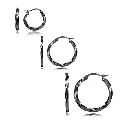 Hoops & Loops 925 Sterling Silver Twisted Hoop Earrings for Women - Hypoallergenic 14K Gold, Rose Gold, Black Flash Plated 2mm Thin Twist Design Round Click-Top Hoops, 15/20/25/30/35/40/50/60mm - color: 15,20,25mm - Black
