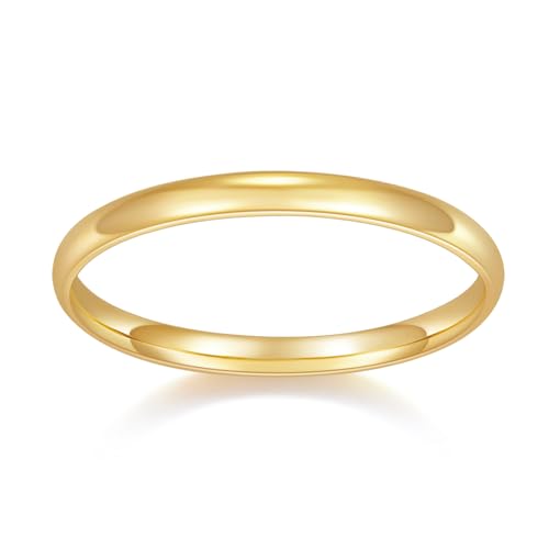 MINDDHA 14K Gold/White Gold Plated Rings for Women, Wedding Band, Stackable, Knuckle, Dainty Thumb & Pinky, Non Tarnish/Silver, Gold Rings for Women 2mm 4mm 6mm Band Sizes 4-12 - color: 2mm Gold-Tone