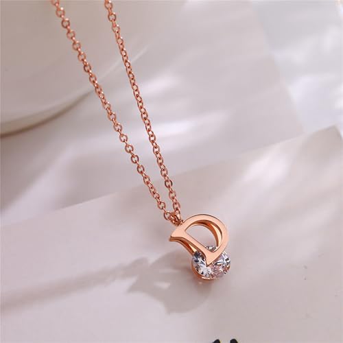 925 Sterling Silver Necklace for Women Trendy, Charming Layered Necklace with Cubic Zirconia Pendant for Her Womens Dainty Diamond Choker Necklaces Holiday Jewelry Gifts for Mom Wife Daughter Lover - color: Initial D Necklace-Gold05