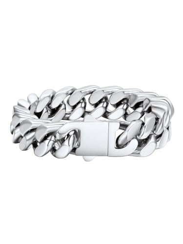 FaithHeart Cuban Link Bracelet for Men, Silver/Black/14K Gold Plated Stainless Steel Wrist Link Hip Hop Chain Bracelets, 5mm/7mm/9mm/12mm Width, 7.5"/8.3"/9" Length, with Gift Box - color: A. Silver-12mm Width, size: Length 9.0 Inches