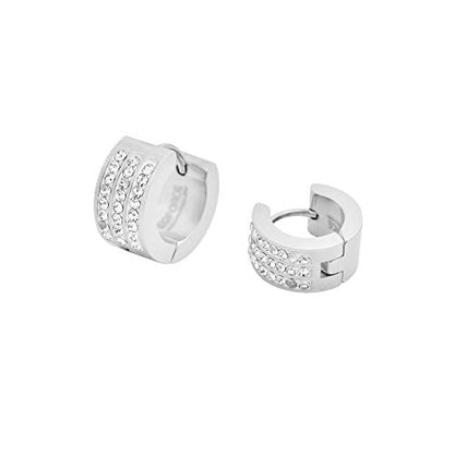 Women's 3 Rows of 8 AAA Cubic Zirconia Stones Huggie Hoop Earrings - color: Silver