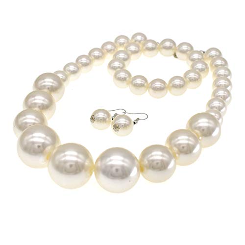 utop JNF Hand made Pearl Statement Necklace for Women Rhinestone Multilayer Crystal Necklaces Chunky Pearl Necklace Large Pearl Necklace and Earrings Set for Mother Mom's gift - color: white pearl necklace