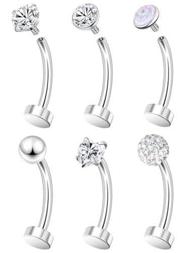 14G Floating Belly Button Ring Piercing Jewelry 316L Stainless Surgical Steel Round Heart Cubic Zirconia Opal Navel Rings Belly Button Ring Piercing Jewelry for Women 14 Gauge Hypoallergenic - color: Silver-8MM Bar-Clear CZ