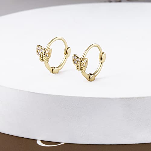 DAILY VIBES Dainty Butterfly Cross CZ Small Huggie Hoop Earrings for Women | Hypoallergenic, 14K Gold Plated Hoops, Tiny Cubic Zirconia, Cartilage Hoop Earrings for Women Trendy - color: Butterfly A