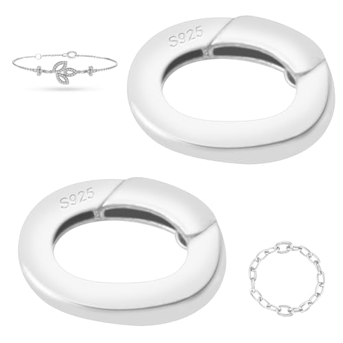 2 Pcs 925 Sterling Silver Necklace Enhancer Clasp,Hypoallergenic Pendant Enhancer Shortener,Oval Spring Bail Pendant Connector for Necklaces,Bracelets, Anklets,Jewelry Making and Charm Holder Gift - color: Silver 0.28 x 0.39 inch