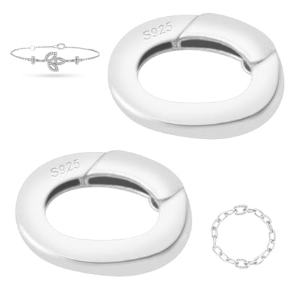 2 Pcs 925 Sterling Silver Necklace Enhancer Clasp,Hypoallergenic Pendant Enhancer Shortener,Oval Spring Bail Pendant Connector for Necklaces,Bracelets, Anklets,Jewelry Making and Charm Holder Gift - color: Silver 0.28 x 0.39 inch