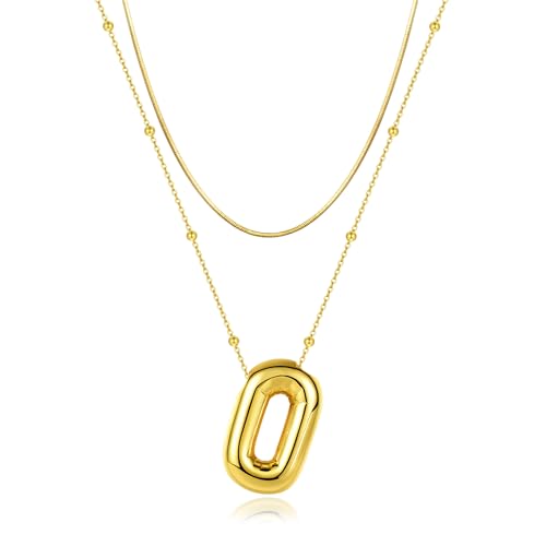 LUCA SMITH 2-Piece Initial Necklaces for Women, Dainty Balloon Bubble A-Z Letter Necklace Set, Name Letter Alphabet Pendant Layered Choker Necklaces Personalized Jewelry Gift - color: Gold bubble letter necklace, style: Initial Set-O