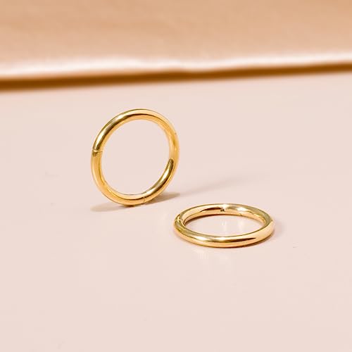 Small Gold Hoop Earrings, Lightweight 14K Gold Plated Huggie Hoop Earrings for Cartilage Helix Tragus, Hypoallergenic Earrings for Women Men, Tiny Thin Hoops Surgical Steel Endless Hoops Earrings 6-10 mm - color: 7mm Hoop Gold-18g