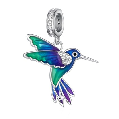 Cute Animals Charms 925 Sterling Silver Highland Cow/Dragon/Axolotl/Raccoon/Whale/Turtle/Cardinal/Hummingbird Charms for Bracelets for Women Cute Animal Charm Beads for Jewelry Making - style: Hummingbird Charm