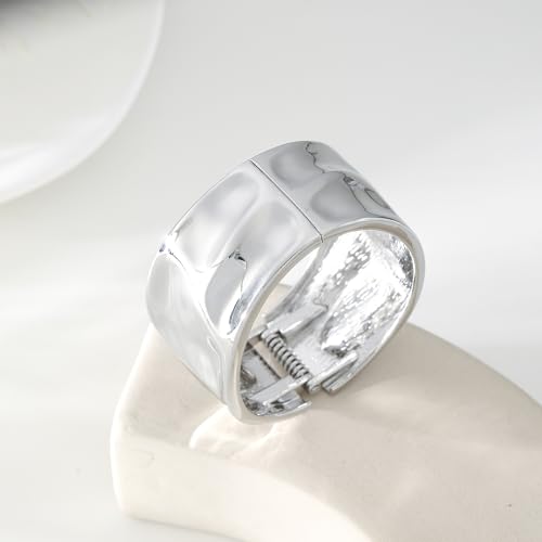 Bangle Bracelets for Women | 14K Gold Plated Trendy Wide Bracelets | Hinged Arm Cuff Bangles Chunky Bracelet for Women - color: Style B-Silver Plated Bangles