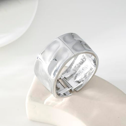 Bangle Bracelets for Women | 14K Gold Plated Trendy Wide Bracelets | Hinged Arm Cuff Bangles Chunky Bracelet for Women - color: Style B-Silver Plated Bangles