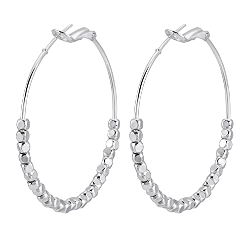 Gold Earrings 14k Gold Plated Hoop Earrings Dainty Pearl hoop Disc Coin Bead Starfish Teardrop Circle Dangle Drop Earrings for Women Hypoallergenic Jewelry Gifts - color: 40mm Silver Hoop