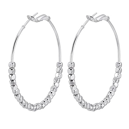 Gold Earrings 14k Gold Plated Hoop Earrings Dainty Pearl hoop Disc Coin Bead Starfish Teardrop Circle Dangle Drop Earrings for Women Hypoallergenic Jewelry Gifts - color: 40mm Silver Hoop